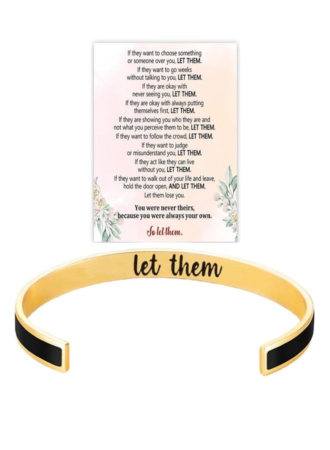 BlingNook Let Them Motivational Color Bangle, Stainless Steel Self Worth Inspirational Cuff Bracelets with Hidden Message Engraved Friendship Bracelet Jewelry Gift for Women Sorority Sisters Friends(Gold Black) - Image 1